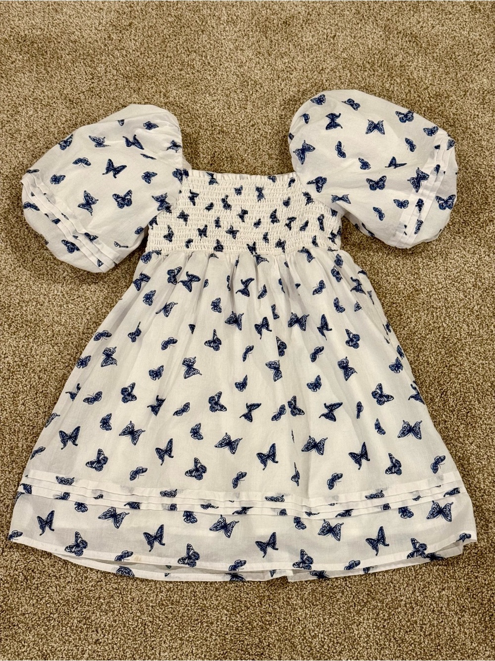 Janie and Jack White & Blue Butterfly Puff-Sleeve Kids Dress